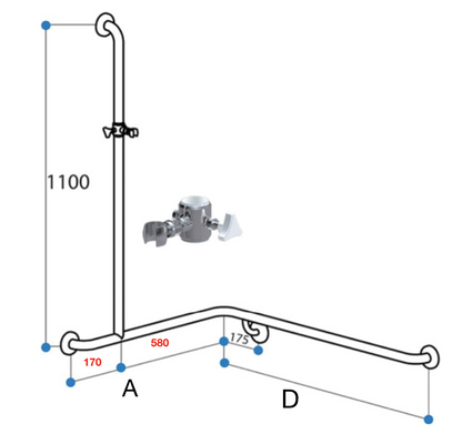 Corner Shower Grab Rail with Sliding Shower Bracket