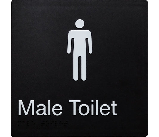 Male Toilet Braille Sign White on Black