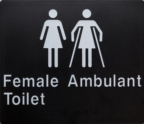 Female & Ambulant Toilet Braille Sign  White on Black