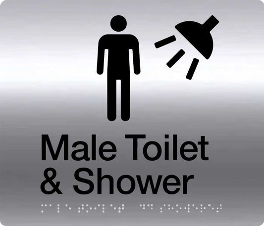 Male Toilet & Shower Stainless Steel Braille Sign