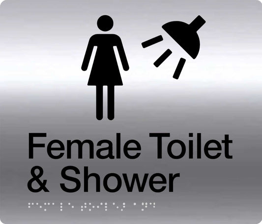 female Toilet & Shower Stainless Steel Braille Sign