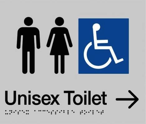 SS05RA Unisex Disable Silver Plastic Braille Sign Toilet Right Arrow