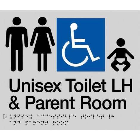 SS10LH Unisex Silver Braille Disable Parent Room & Toilet LH