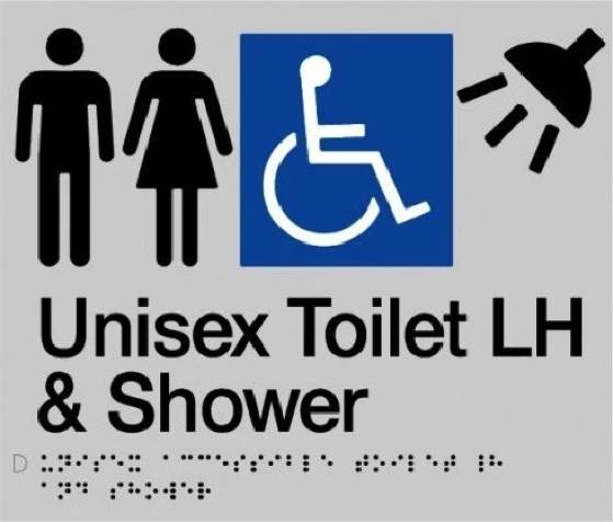 SS16LH Silver Unisex Disabled Toilet & Shower Braille Sign Left Hand 