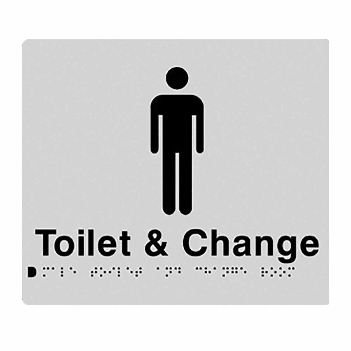 Silver Plastic Male Toilet & Change Room Braille Sign SS34 