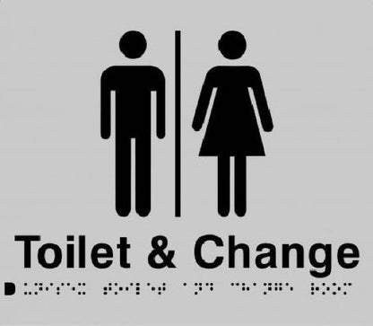 SS36 Silver Plastic Unisex Toilet & Change Room Braille Sign