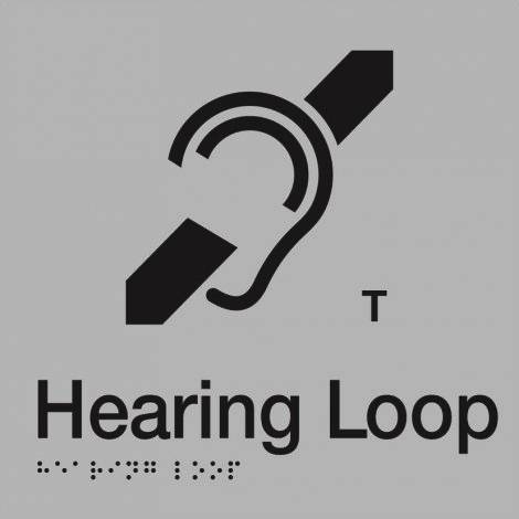 SS44 Silver Plastic Hearing Loop Braille Sign 