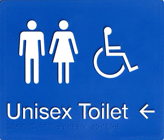 SV05-LA Unisex Disable Blue Plastic Braille Sign Toilet Left Arrow