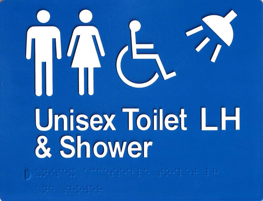 SV16-LH Left Hand Unisex Toilet & Shower Blue Plastic Braille Sign