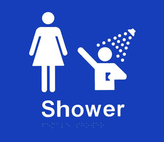 Female Shower Blue Braille Sign